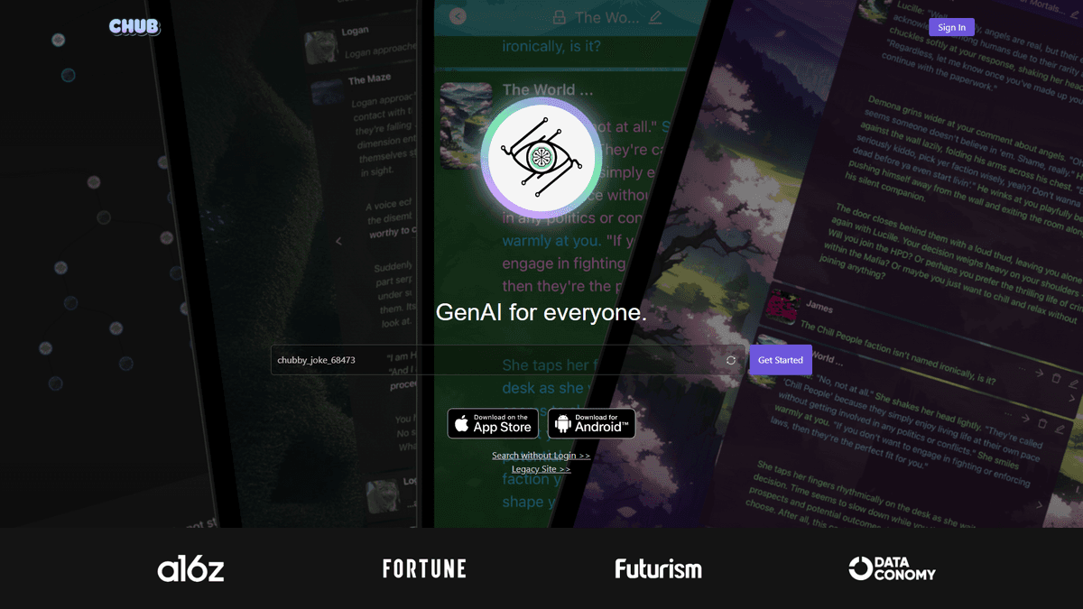 Chub AI homepage and platform interface